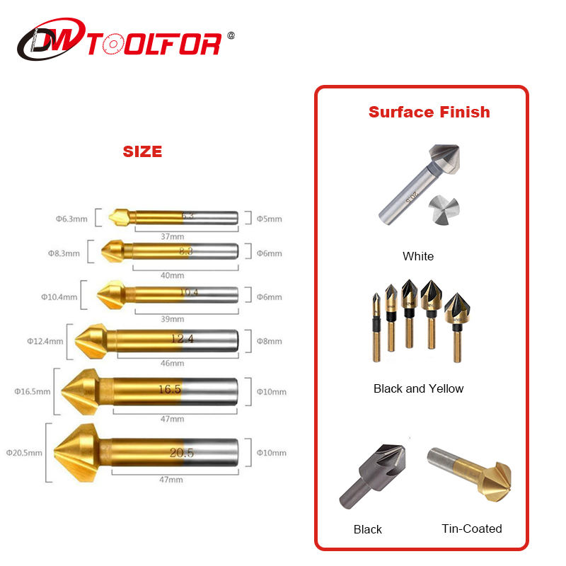 คุณภาพสูง DIN335C 90 องศา 3 ขลุ่ย Hss COUNTERSINK DRILL Countersink Wood Drill Bit Set