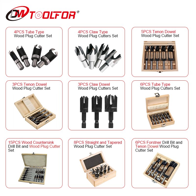 8 Pcs Round Tube Type Wood Plug Hole Cutter Drill Bit Sets