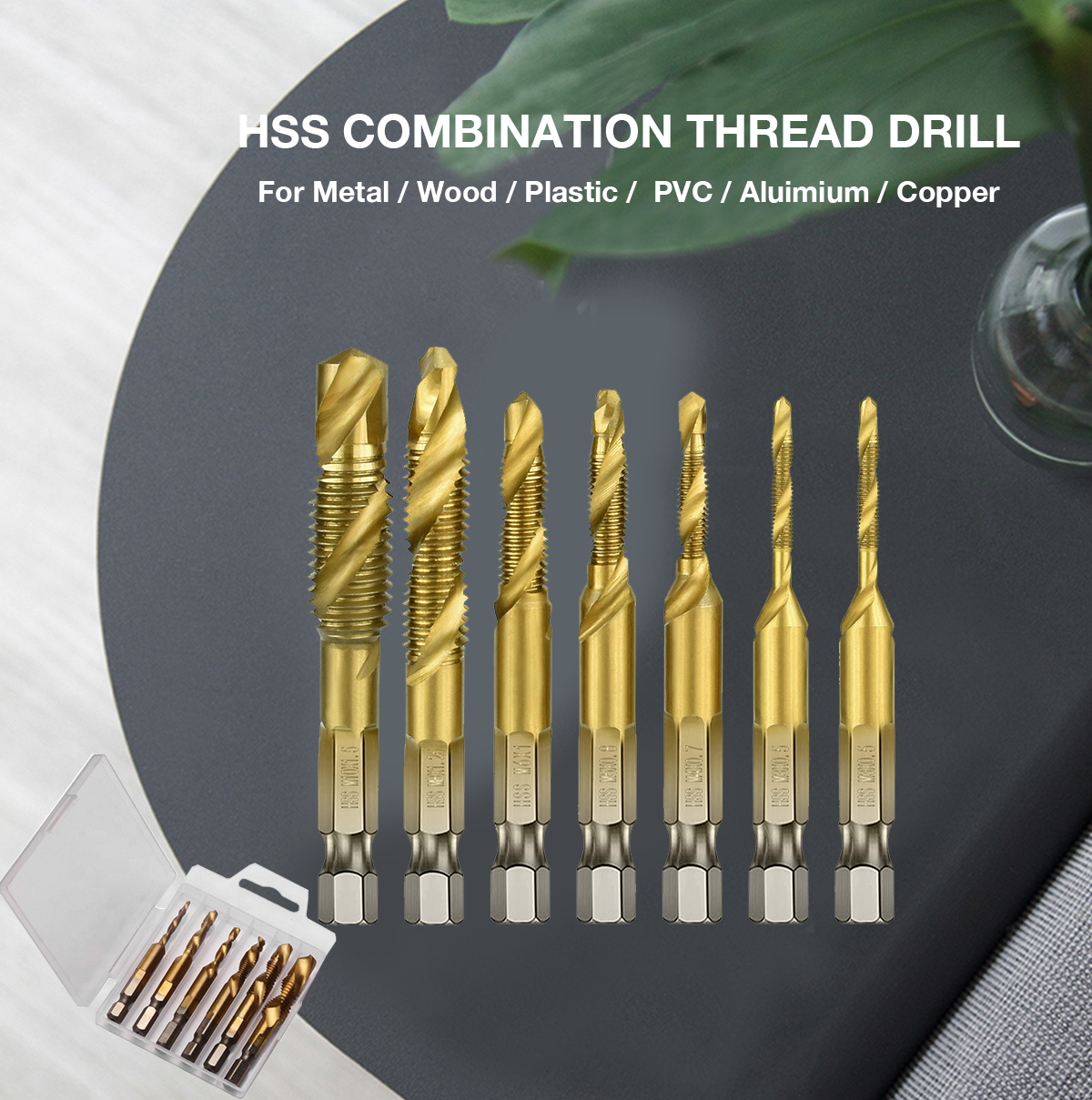 5pcs 1/4' Hex Shank Stubby HSS Twist Drill Bit Set for Metal