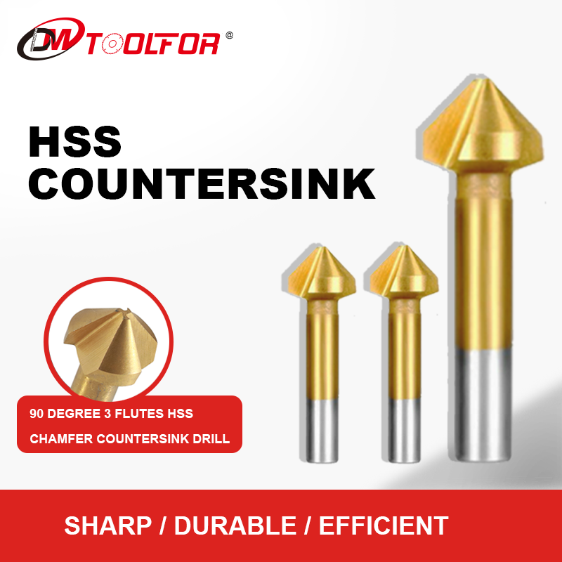 คุณภาพสูง DIN335C 90 องศา 3 ขลุ่ย Hss COUNTERSINK DRILL Countersink Wood Drill Bit Set